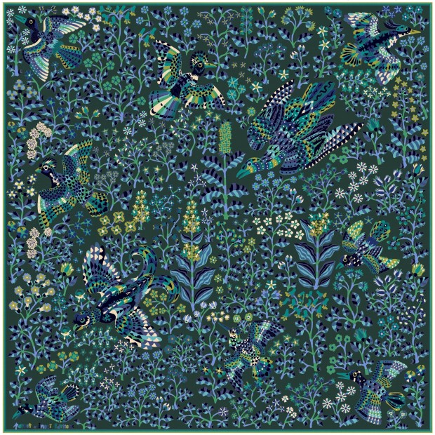 Inoui Editions šilko ir modalo skara RENE PERROT EMERALD